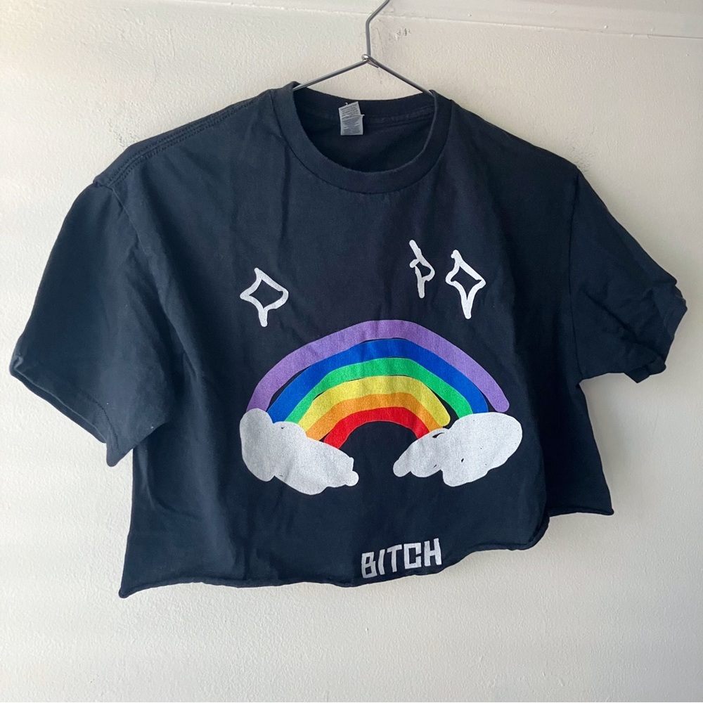 Rainbow Cloud Pride Custom Crop Tee in Black - Picture 3 of 6